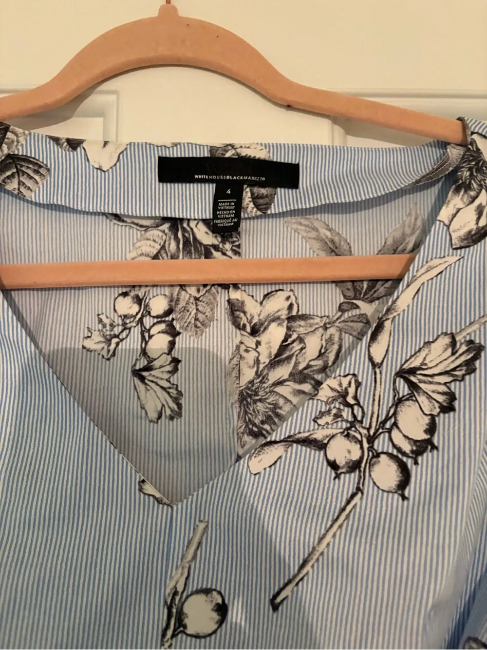 White House Black Market Floral Ruffle Wrap Top - Light Blue